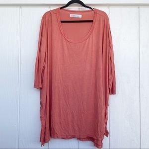 Free People Beach Orange Long Sleeve Side Slit Tunic Top Womens Two Body